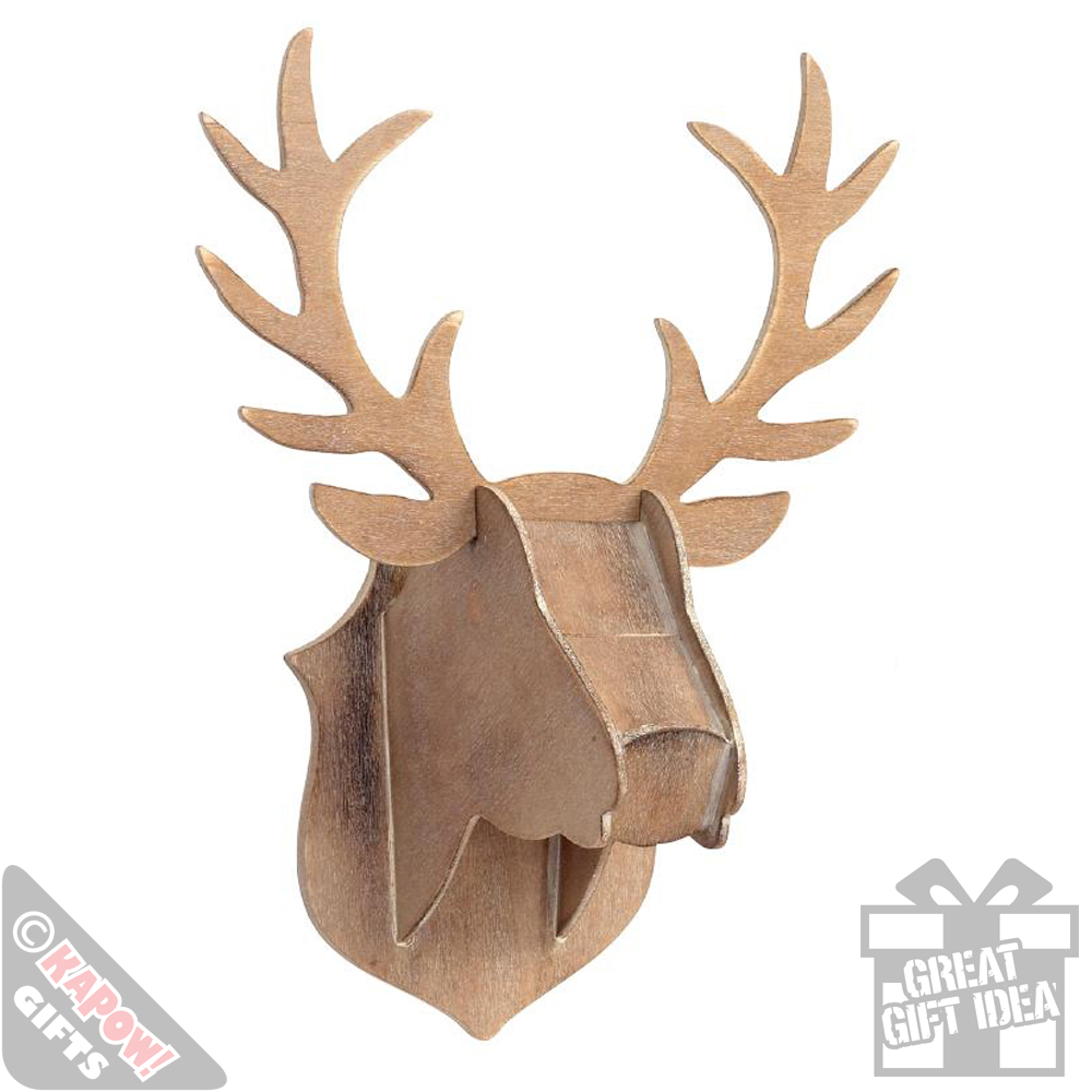 Wooden Stag Head Wall Decor Xmas Wall Hanging Plaque Novelty Deer